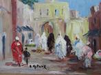 Bruno Retaux (1947) - Rue animée à Marrakech, Maroc, Antiek en Kunst, Kunst | Schilderijen | Klassiek