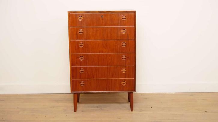 Vintage Deense ladekast | Teak | 6 lades | 110 cm, Huis en Inrichting, Kasten | Ladekasten, Ophalen of Verzenden