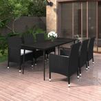 vidaXL 7-delige Tuinset met kussens poly rattan en glas, 6 zitplaatsen, Nieuw, Tuinset, Verzenden