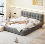 Tweepersoonsbed – Grijs Textiel met Zacht Hoofdbord 160x200, Huis en Inrichting, Slaapkamer | Bedden, Verzenden, Nieuw