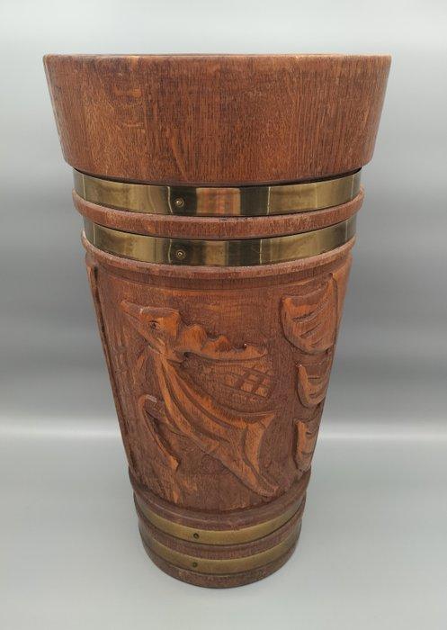 Paraplustandaard/rek - Messing, Hout - Houten paraplubak, Antiek en Kunst, Curiosa en Brocante