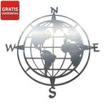 Wanddecoratie blank metaal van de wereldkaart 58 cm, Verzenden, Nieuw