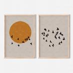 Set van 2 Posters - Zwerm Vogels met Maan Silhouette, Nieuw, Verzenden