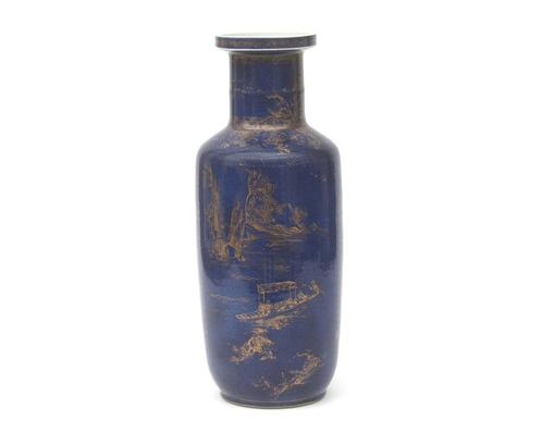 Poeder blauwe porseleinen rouleau vaas, China, 18e/19e eeuw, Antiek en Kunst, Kunst | Niet-Westerse kunst