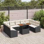 vidaXL Tuin Eetset met kussen 10 pcs Zwart en Crème 100 x 55, Tuin en Terras, Verzenden, Nieuw, Rotan