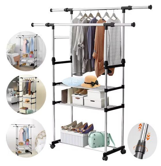 Uitschuifbaar Kledingrek RVS – Met Schoenenplanken 80–150 cm, Kleding | Dames, Kledingrekken, Nieuw, Verzenden