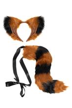 Haarband Furry Oren Staart Set Bruin Zwart Strepen Wasbeer V, Ophalen of Verzenden, Nieuw, Carnaval, Accessoires