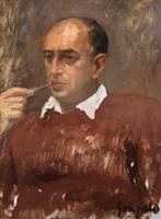 École basque (XX) - Portrait à la pipe, Antiek en Kunst