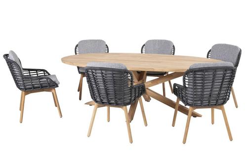 4 Seasons Outdoor Lugano tuinset teak met ovale Prado tafel, Tuin en Terras, Tuinsets en Loungesets, Ophalen of Verzenden