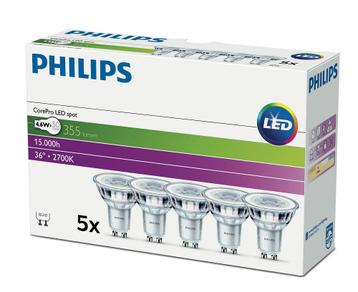 5 stuks Philips LED GU10 4.6W 2700K 36º 355lm Niet-Dimbaa.. beschikbaar voor biedingen