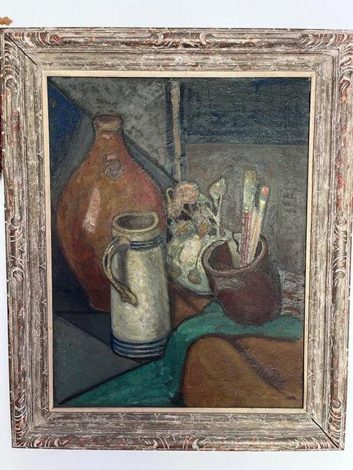 Hollandse School (XX) - Stilleven kannen, kruiken, penselen, Antiek en Kunst, Kunst | Schilderijen | Klassiek
