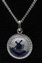 Zilveren Molen Delftsblauw rond 16mm ketting hanger, Verzenden, Nieuw