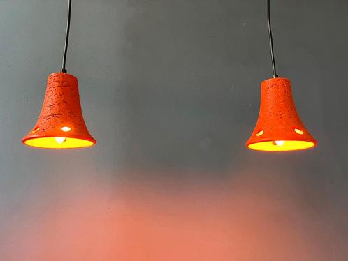 2 Orange Retro Ceramic Pendant Lamps, Huis en Inrichting, Lampen | Hanglampen, Nieuw, Ophalen of Verzenden