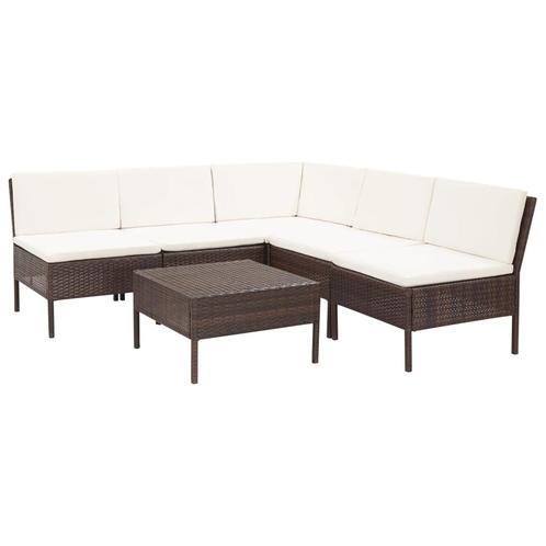 vidaXL 6-delige Loungeset met kussens poly rattan bruin, Tuin en Terras, Tuinsets en Loungesets, Loungeset, Nieuw, 6 zitplaatsen