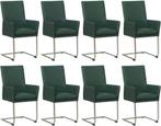 Set van 8 Groene leren industriële eetkamerstoelen - poot ro, Nieuw, Vijf, Zes of meer stoelen, Industrieel, Leer