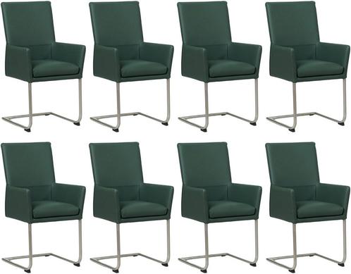 Set van 8 Groene leren industriële eetkamerstoelen - poot ro, Huis en Inrichting, Stoelen, Vijf, Zes of meer stoelen, Nieuw, Leer