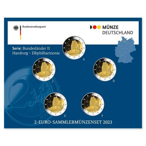 Duitsland 2 Euro BU Set Hamburg 2023, Postzegels en Munten, Munten | Europa | Euromunten, Verzenden