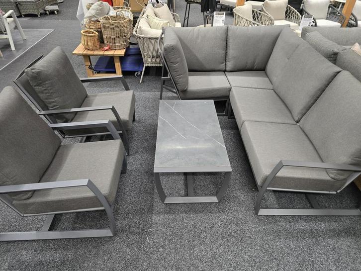 Showroommodel New Mauritius hoek loungeset 6-delig donker, Tuin en Terras, Tuinsets en Loungesets, Nieuw, Ophalen of Verzenden