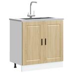 vidaXL Spoelbakonderkast Porto 80x46x81,5 cm bewerkt hout, Huis en Inrichting, Keuken | Keukenelementen, Verzenden, Nieuw, Bruin