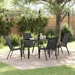 vidaXL Tuin Eetset 5 pcs Zwart Textilene en staal, Verzenden, Nieuw, Textileen