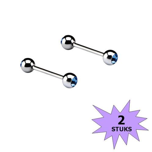 Fako Bijoux® - Barbell Piercing - Kristal - 12mm - Blauw - 2, Sieraden, Tassen en Uiterlijk, Piercings, Verzenden