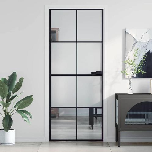 vidaXL Binnendeur smal 83x201,5 cm gehard glas en aluminium, Doe-het-zelf en Verbouw, Deuren en Horren, Nieuw, Verzenden