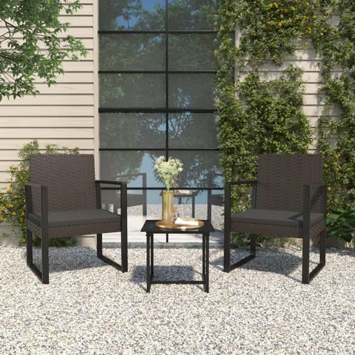 vidaXL 3-delige Loungeset met kussens poly rattan zwart, Tuin en Terras, Tuinsets en Loungesets, Loungeset, Nieuw, Rotan, Verzenden