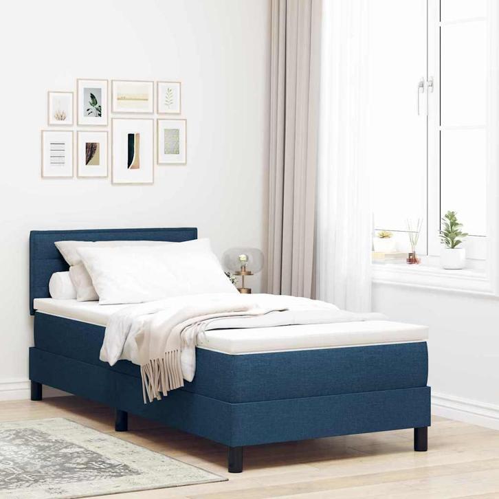 vidaXL Boxspring bed met matras met hoofdeinde Blauw 100 x, Huis en Inrichting, Slaapkamer | Bedden, Blauw, Nieuw, Stof, Verzenden