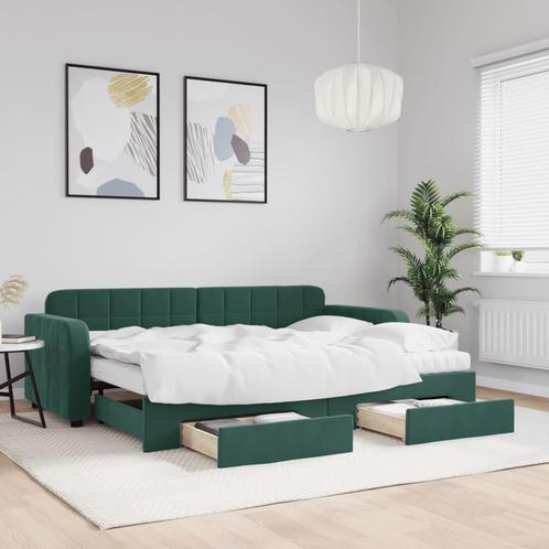 vidaXL Slaapbank onderschuifbed en lades 80x200 cm fluweel, Huis en Inrichting, Slaapkamer | Bedden, 80 cm, 200 cm, Groen, Eenpersoons