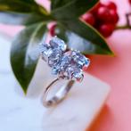 18 Krt. Witgouden cocktail ring met aquamarijn (vintage), Gebruikt, Overige kleuren, Ophalen of Verzenden, 17 tot 18