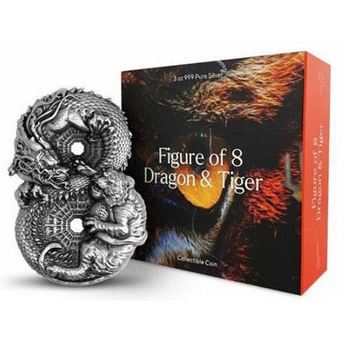 Dragon and Tiger 3 oz 2022 Antique Finish - High Reliëf, Postzegels en Munten, Munten | Oceanië, Losse munt, Zilver, Verzenden
