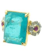 Zonder Minimumprijs - Ring - 9 kt. Geel goud, Zilver Paraiba, Nieuw