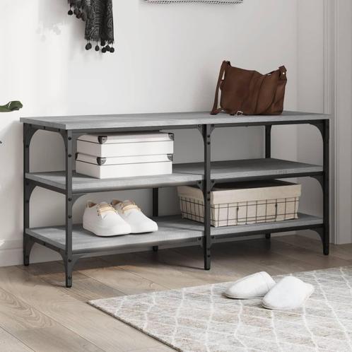 vidaXL Schoenenbankje 100x38,5x49 cm bewerkt hout grijs, Huis en Inrichting, Banken | Voetenbanken en Poefen, Nieuw, Verzenden