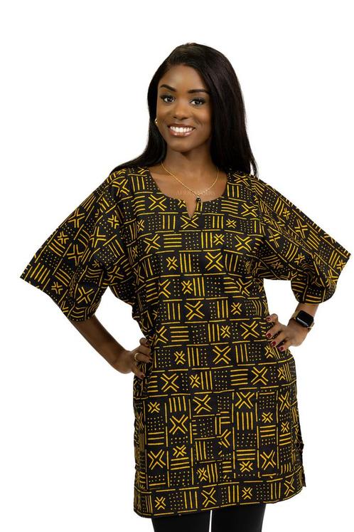 Zwart / Gele X Bogolan Dashiki Shirt / Dashiki Jurk - Afrika, Kleding | Heren, Overige Herenkleding, Nieuw, Ophalen of Verzenden