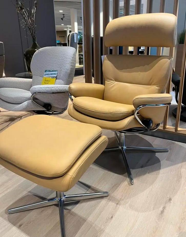 Stressless Relaxfauteuil ROME + hocker, Huis en Inrichting, Fauteuils, Nieuw, 75 tot 100 cm, Leer, Metaal, Ophalen