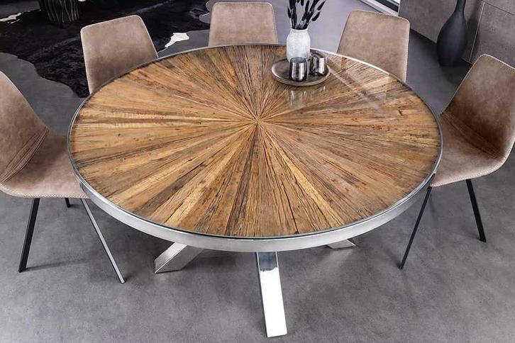 Ronde eettafel BARRACUDA 140cm bruin teakhout massief hout, Huis en Inrichting, Tafels | Eettafels, Ophalen of Verzenden