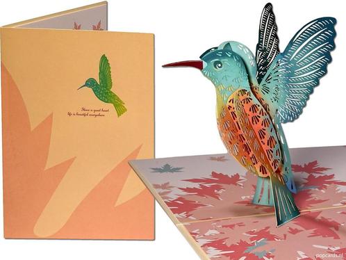 Pop-up kaart Kleurrijke Kolibrie - 3D wenskaart vogel, Diversen, Wenskaarten, Verzenden