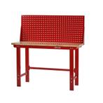 Werkbank rood 150 cm met hardhouten blad en gereedschapsbord, Nieuw, Ophalen of Verzenden