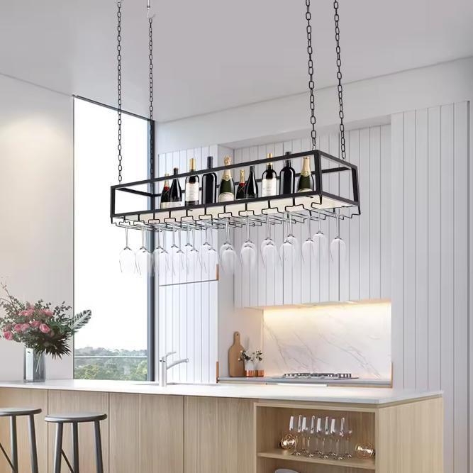 Vintage Hangend Wijnrek met Glashouder – Industrieel 120 cm, Huis en Inrichting, Lampen | Hanglampen, Nieuw, Verzenden