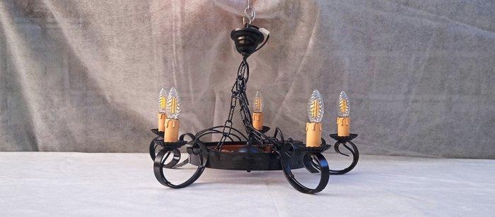 Aggio Group - Kroonluchter - Zwart smeedijzer, hardhout, Antiek en Kunst, Curiosa en Brocante