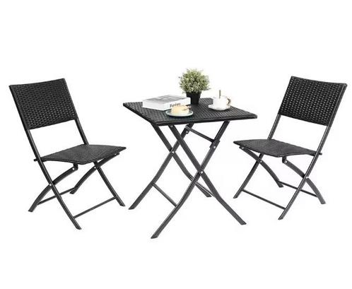 Opvouwbare Bistroset 3-delig – Rotan Tafel en Stoelen, Huis en Inrichting, Tafels | Eettafels, Nieuw, Verzenden