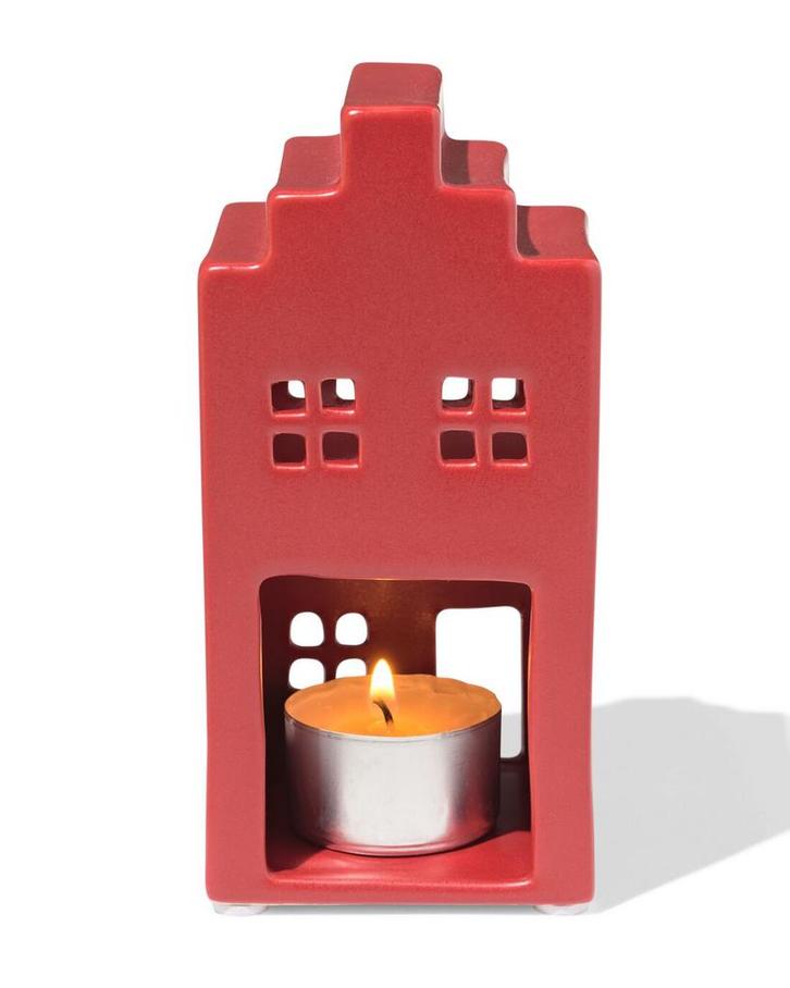 HEMA Theelichthouder 7x14.3x7cm keramiek huis rood, Hobby en Vrije tijd, Theezakjes, Verzenden