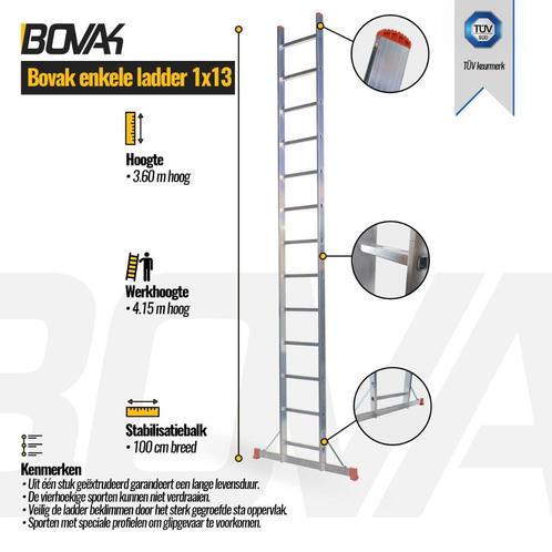 Bovak enkele ladder - Aluminium - Rechte ladder, Doe-het-zelf en Verbouw, Ladders en Trappen, Ladder, Nieuw, 4 meter of meer, Ophalen of Verzenden