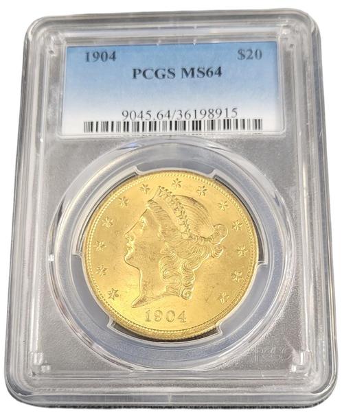 Gouden Amerikaanse 20 dollar 1904 MS64 Liberty Head PCGS, Postzegels en Munten, Munten | Amerika, Losse munt, Goud, Verzenden