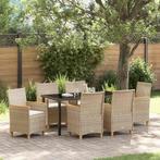 vidaXL 7-delige Tuin Eetset met Kussens Beige Poly Riet, Tuin en Terras, Verzenden, Nieuw, Rotan