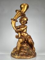 Beeld, Putto verguld kaarshouder - 55 cm - Plaaster