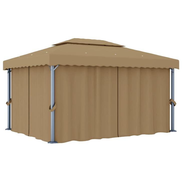 vidaXL Prieel met gordijn 4x3 m aluminium taupe, Tuin en Terras, Partytenten, Nieuw, Verzenden