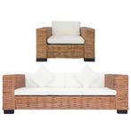 vidaXL 2-delig Bankstel met kussens natuurlijk rattan, Huis en Inrichting, Banken | Bankstellen, Verzenden, 150 tot 200 cm, Nieuw