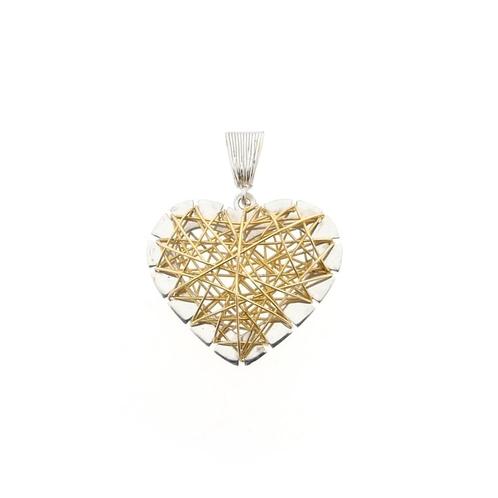 Bicolor gouden hanger van een hart met gouden draden, Sieraden, Tassen en Uiterlijk, Bedels, Gebruikt, Overige merken, Goud, Ophalen of Verzenden