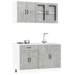 vidaXL 4-delige Keukenkastenset Lucca bewerkt hout, Verzenden, Nieuw, Grijs